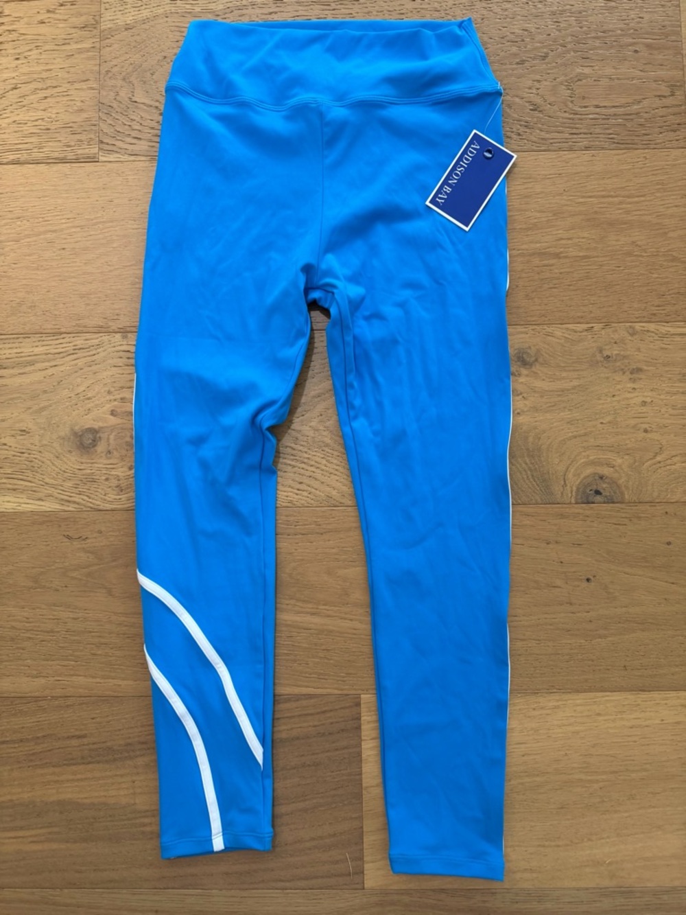 Addison Bay Bright Blue women’s athletic Leggings with White Accents M NWT